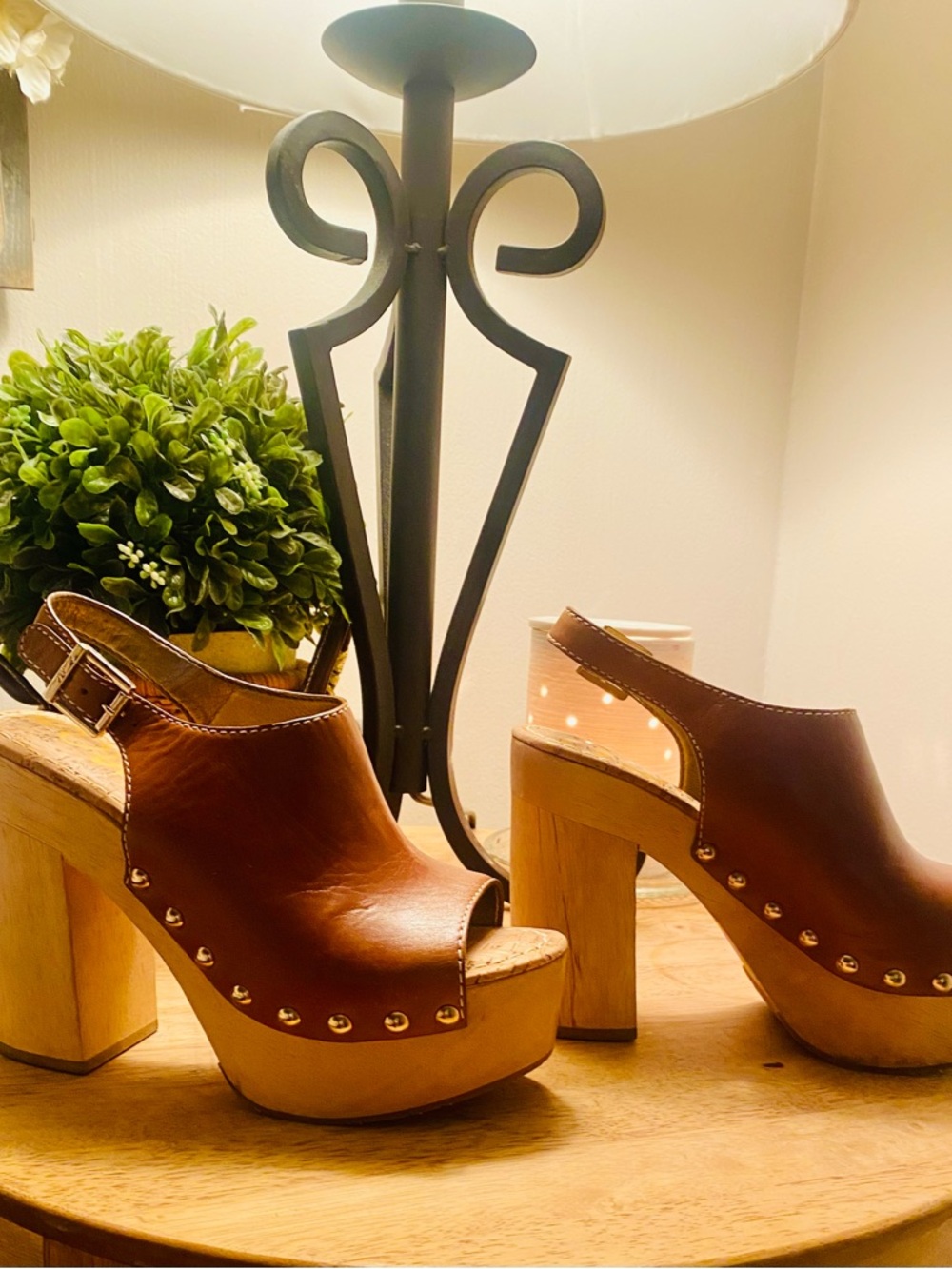 Sam Edelman Women’s Brown Leather Platform Slingback Heels🌺